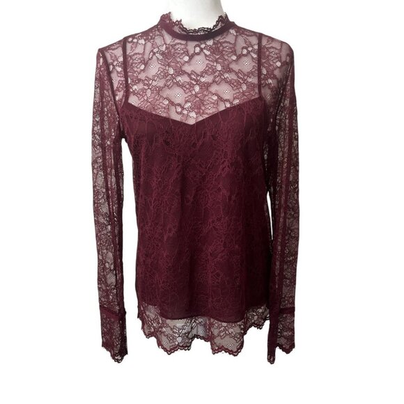 NWT Theory Dark Currant Wine Burgundy Lace Blouse w/Separate Camisole Reg. $315 - Picture 4 of 13